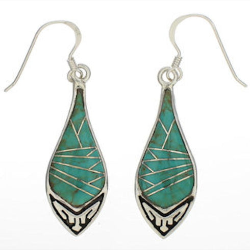 Southwestern Sterling Silver Turquoise Hook Dangle Earrings TX26445